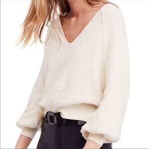 Free People Cream V-Neck Sweater